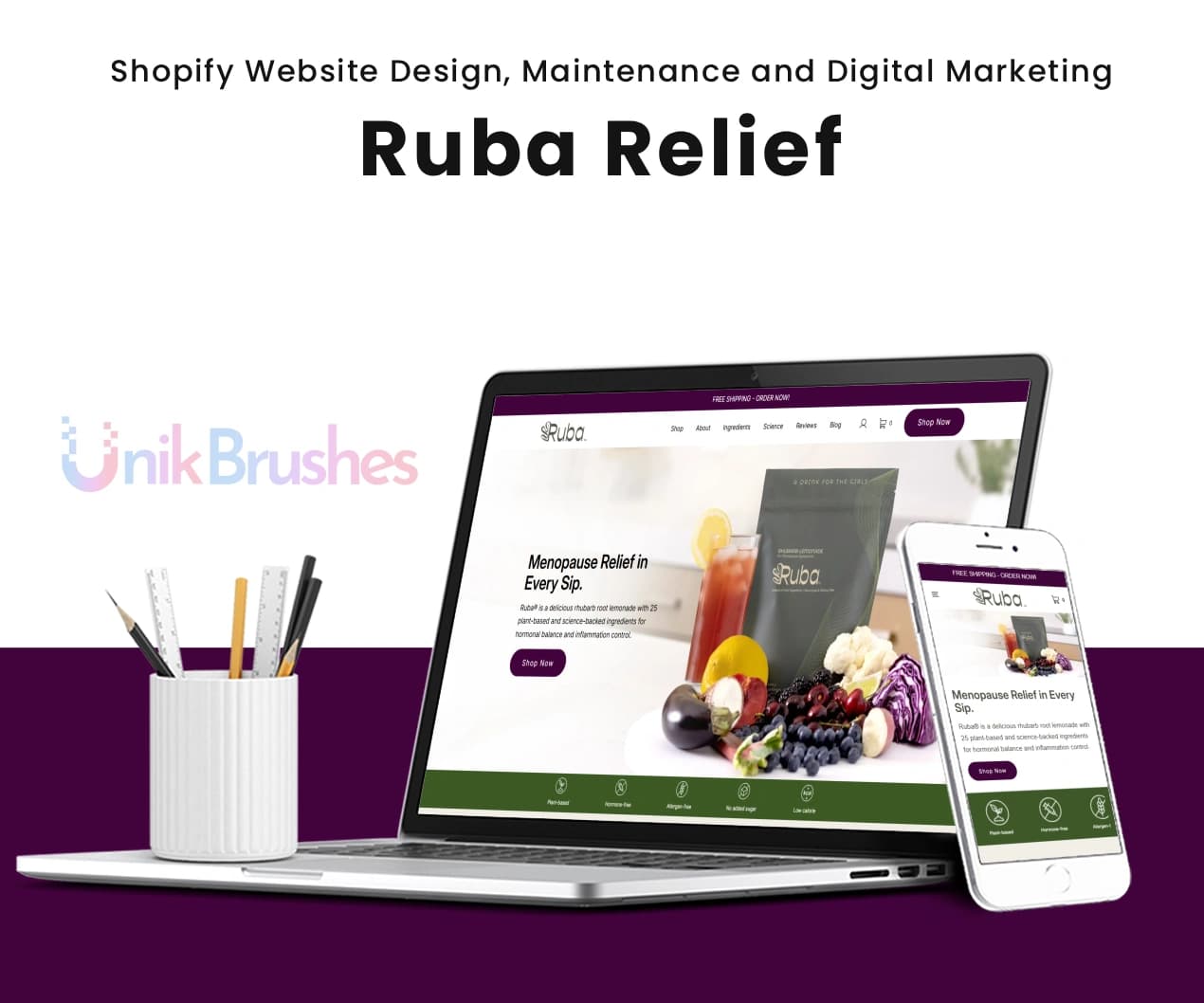 Ruba Relief Shopify website displayed on laptop and mobile screens