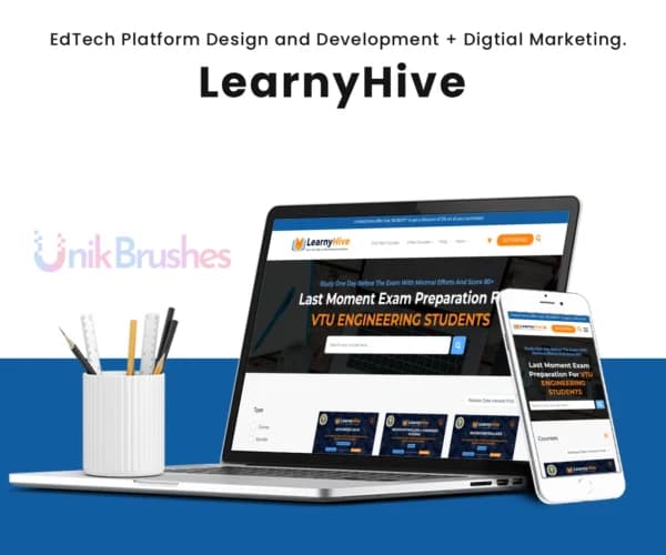 LearnyHive education platform displayed on laptop and mobile screens